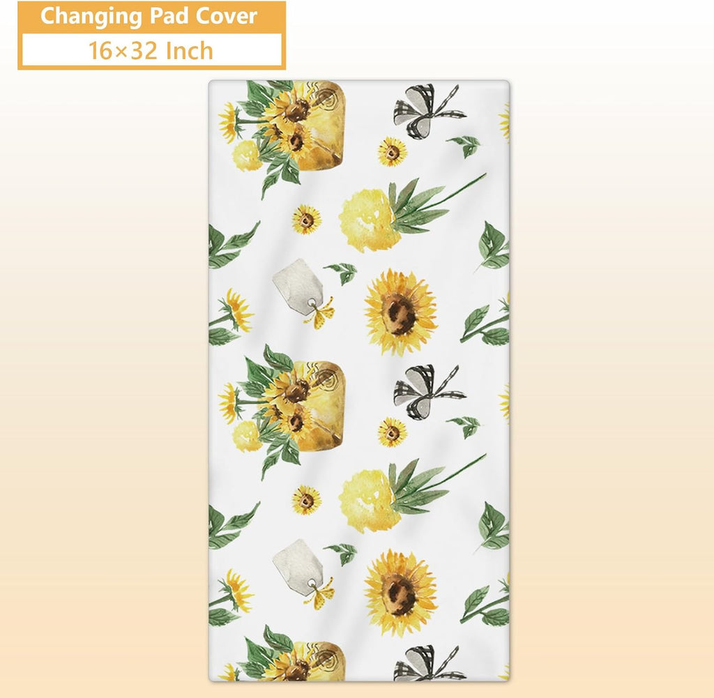 Terwex Personalized Baby Bedding Set - 5 Pcs Custom Infants Bedding Set with Infant Name - Double Layer Nursery Crib Set for Girls Boys - Customized Gifts for Toddler Baby Shower - Yellow Sunflower