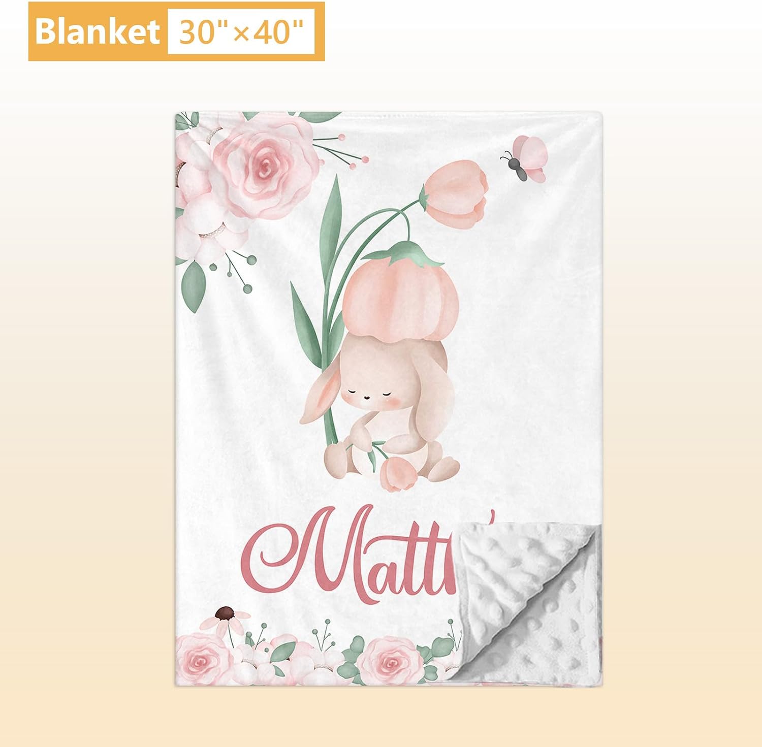 Terwex Custom Baby Crib Bedding Set - 5 Pcs Personalized Name Baby Crib Set with Double Layer Blanket - Soft Tulip Bunny Nursery Bedding Set for Girls Boys - Customized Gifts for Infants Toddlers