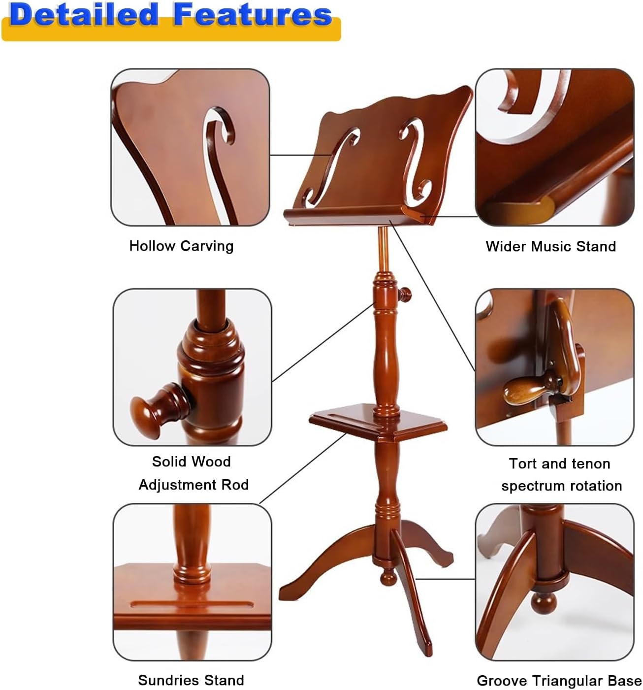Wooden Carving Sheet Music Stand, Ultra-Stable Lifting Musicians Podium for Classroom, Floor Stand Music Books Racks for Violin/Guitar/Ukulele