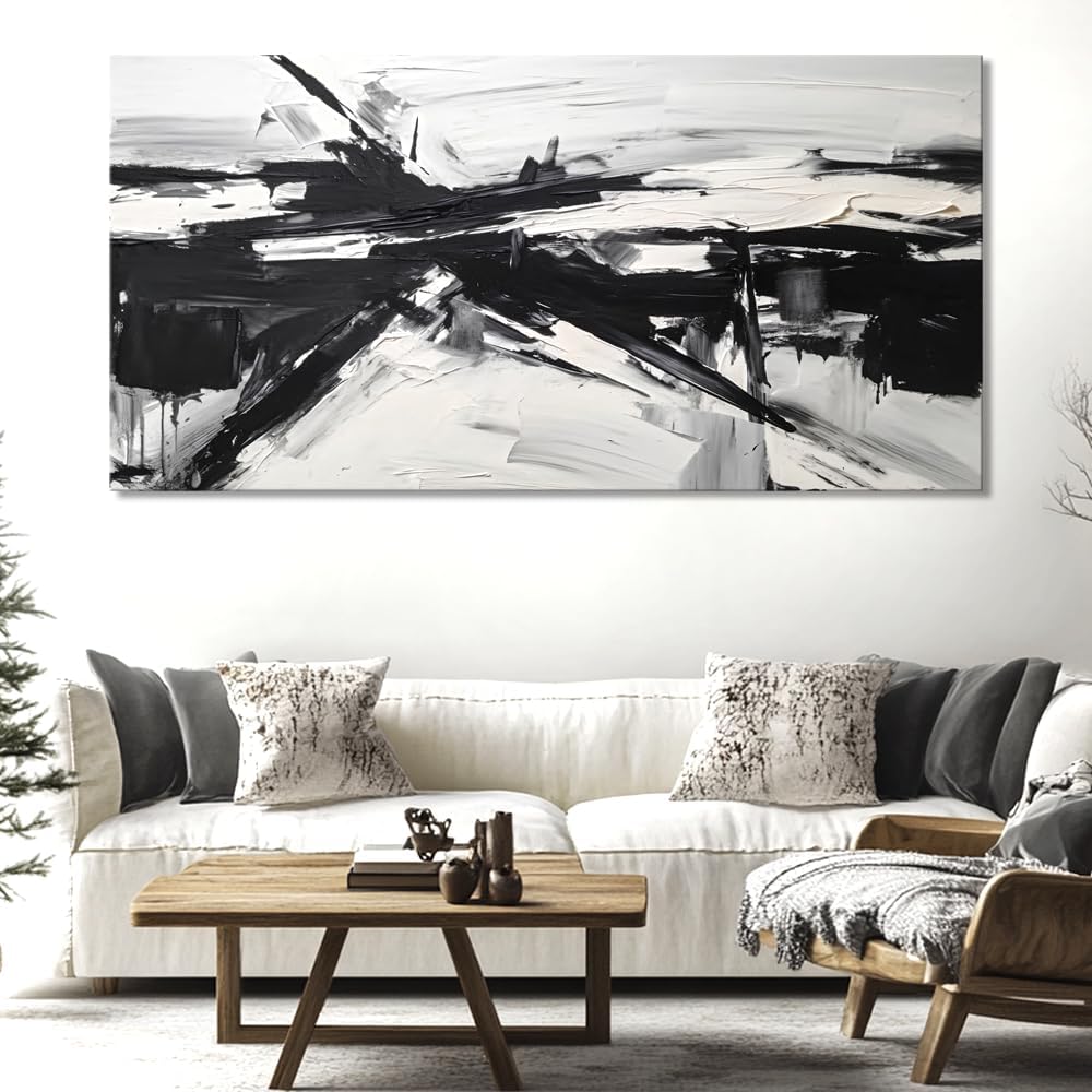 liysawg Wall Art Abstract Canvas Painting Black and White Modern Artwork for Living Room Bedroom Dining Room Home Office Decor 71'x36'
