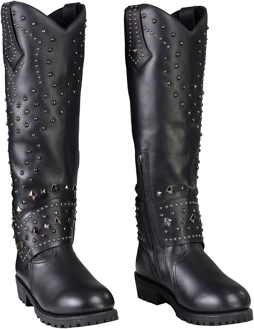 Milwaukee Leather MBL9371 Women's Black 18-Inch Leather Studded and Riveted Western Style Motorcycle Boots - 5
