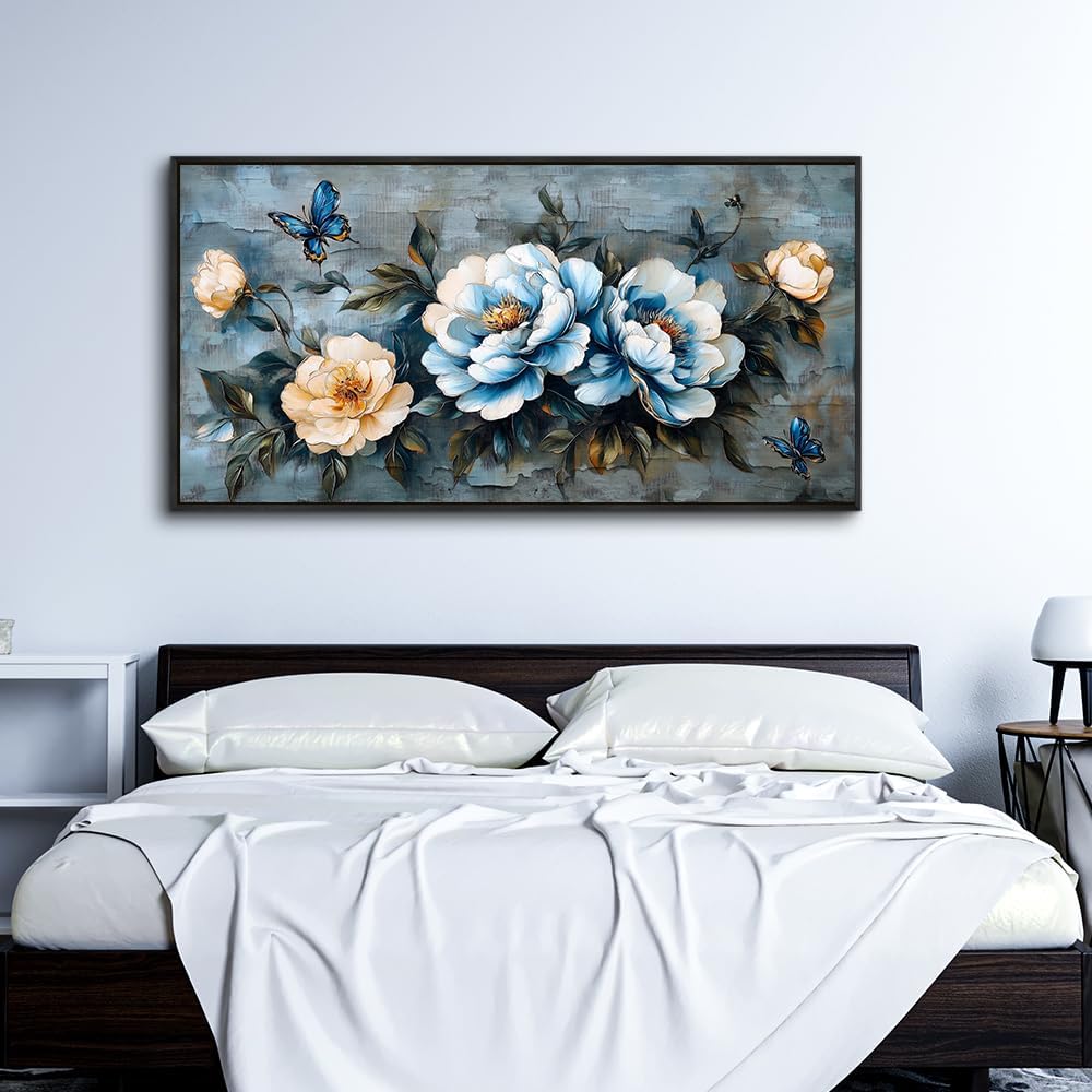 KELIYUAN Large Canvas Black Framed Wall Art Decor For Living Room Bedroom Abstract Wall Painting Flower ink painting Home Dining Room Wall Decorations Prints Posters Modern Room Home Decor 24'X48'