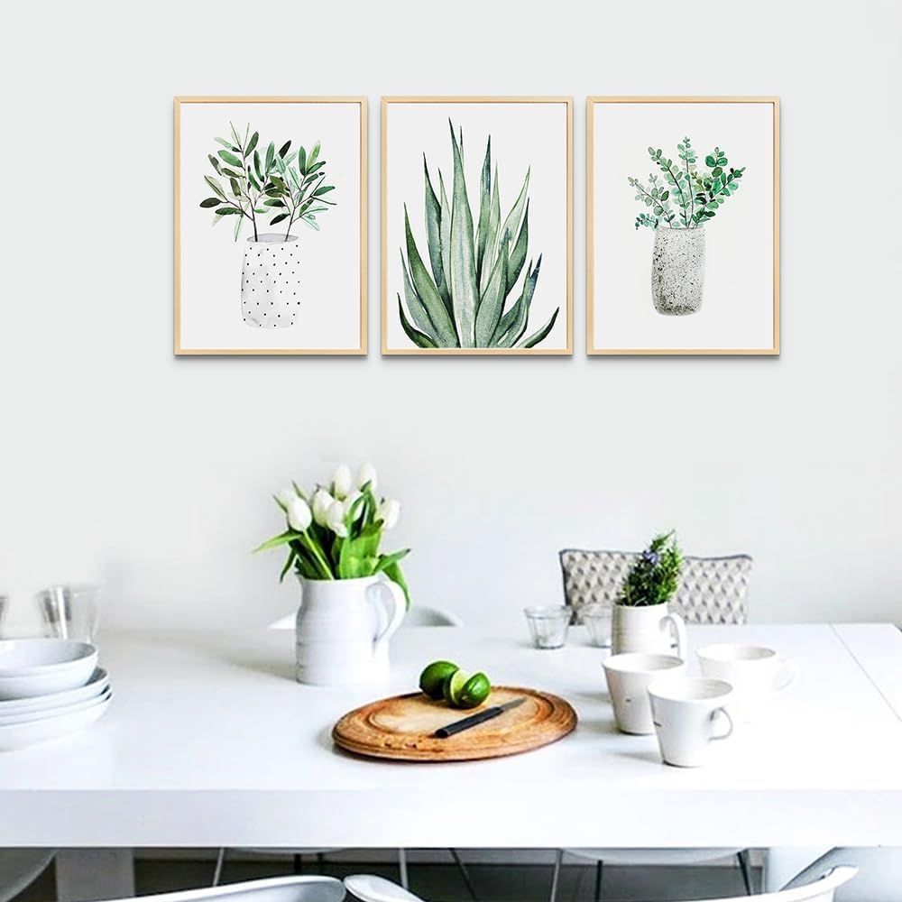 Natural Wood Framed Wall Art Painting For Dining Room Family Wall Decor For Bedroom Wall Decoration Living Room Decor Art Green Leaf Pictures Artwork For Home Walls Large Size Framed Art Prints
