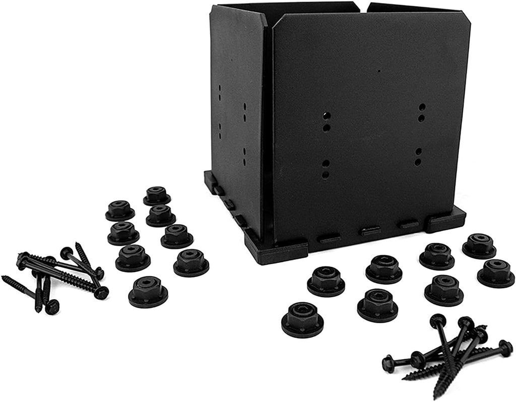 Ozco Ironwood 10x10 Post Base Kit, Includes 1 Post Base Plate, 4 Decorative Plates, 16 Hex Cap Nuts, OWT Timber Screws, Galvanized Steel for Pergolas | 321069