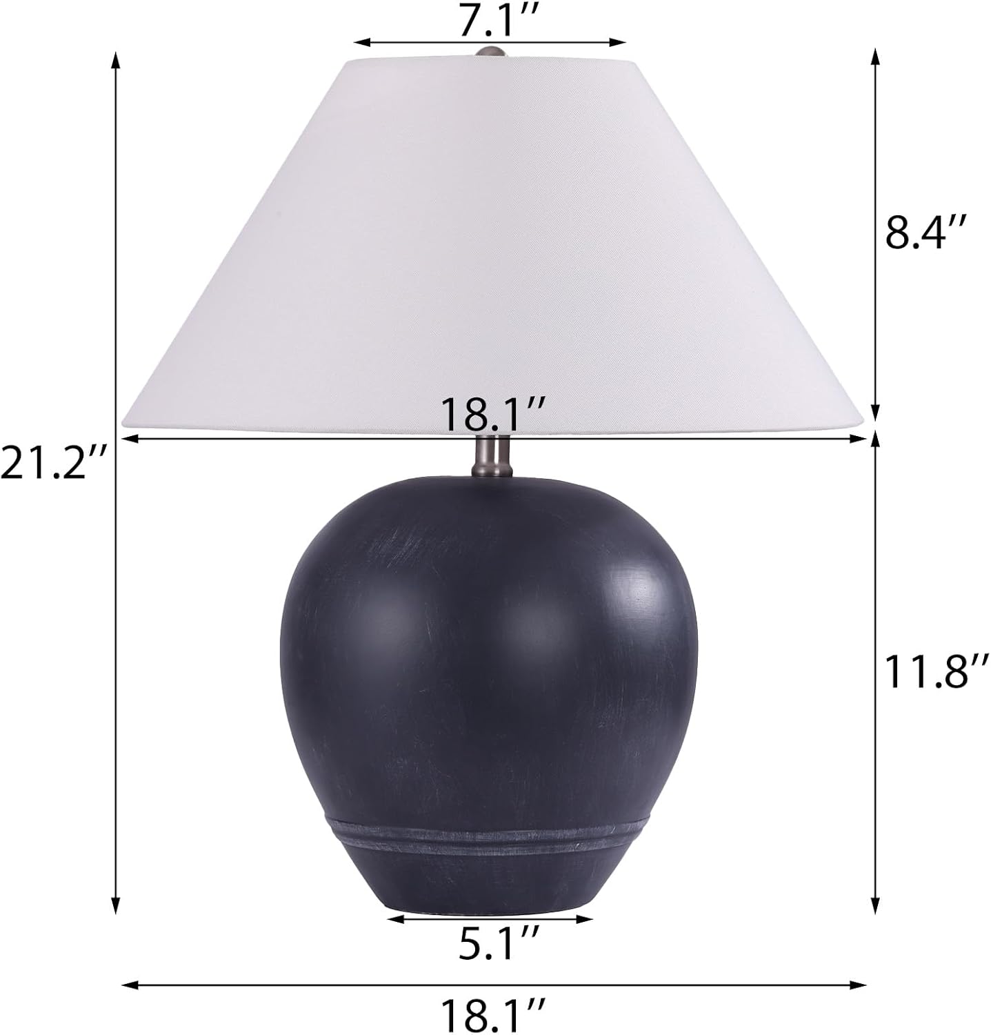 Farmhouse Ceramic Table Lamp Set of 2, 21' Rustic Table Lamp with Linen Shade, 3-Way Dimmable Bedside Nightstand Lamps for Bedroom, Living Room, E26 Socket, Black