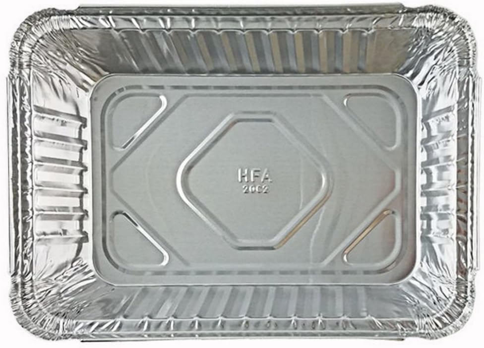 PACTOGO 2 1/4 lb. Oblong Deep Aluminum Foil Take-Out Pan with Board Lid Disposable Containers 8.44' x 5.94' x 1.81' (Pack of 500 Sets)
