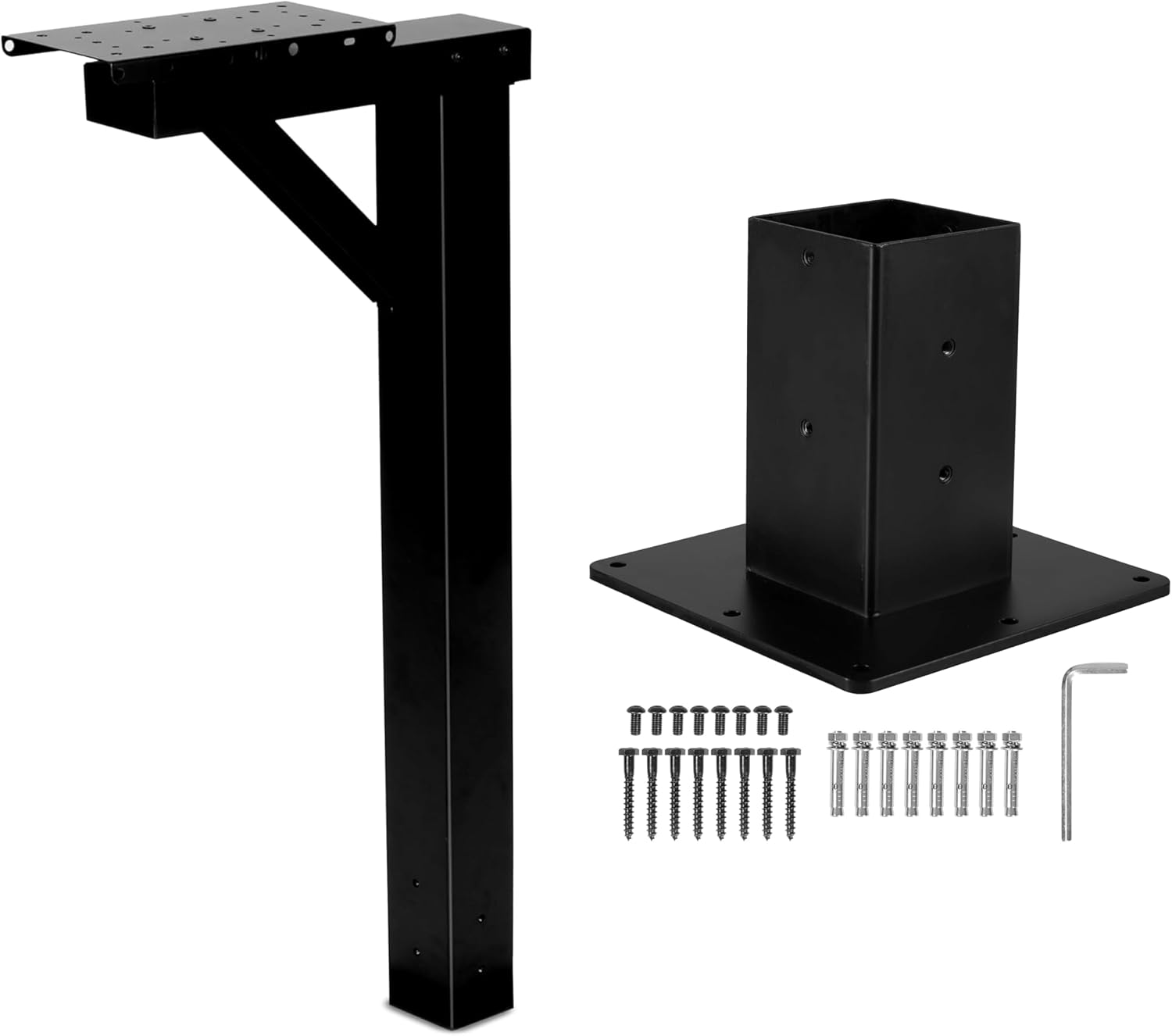 Ilyapa Black Mailbox Post & Mounting Plate Kit: 43x4x4 Metal Sleeve for Residential Curbside Mailboxes with Universal Brackets, No Wood Required