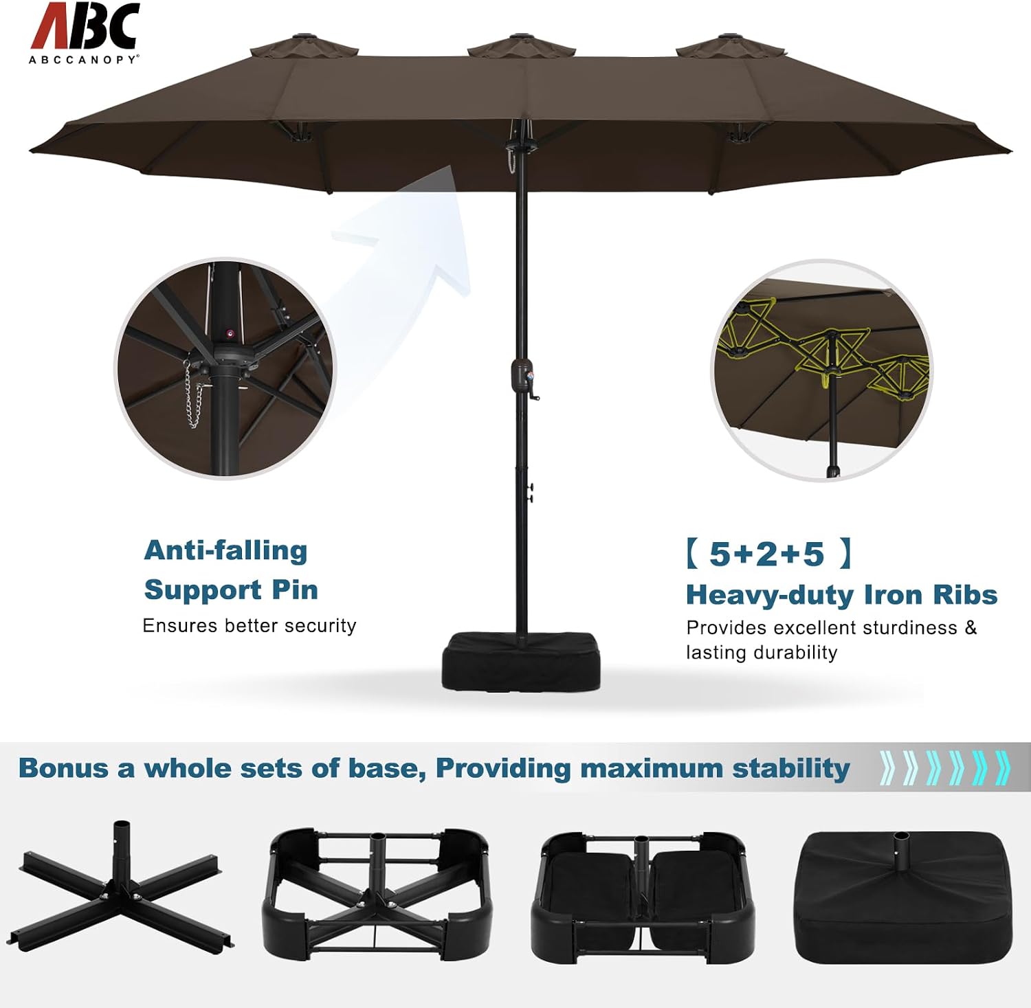 ABCCANOPY 15FT Double-Sided Aluminum Table Patio Umbrella Garden Large Umbrella,Swimming Pool 12+Colors,Brown