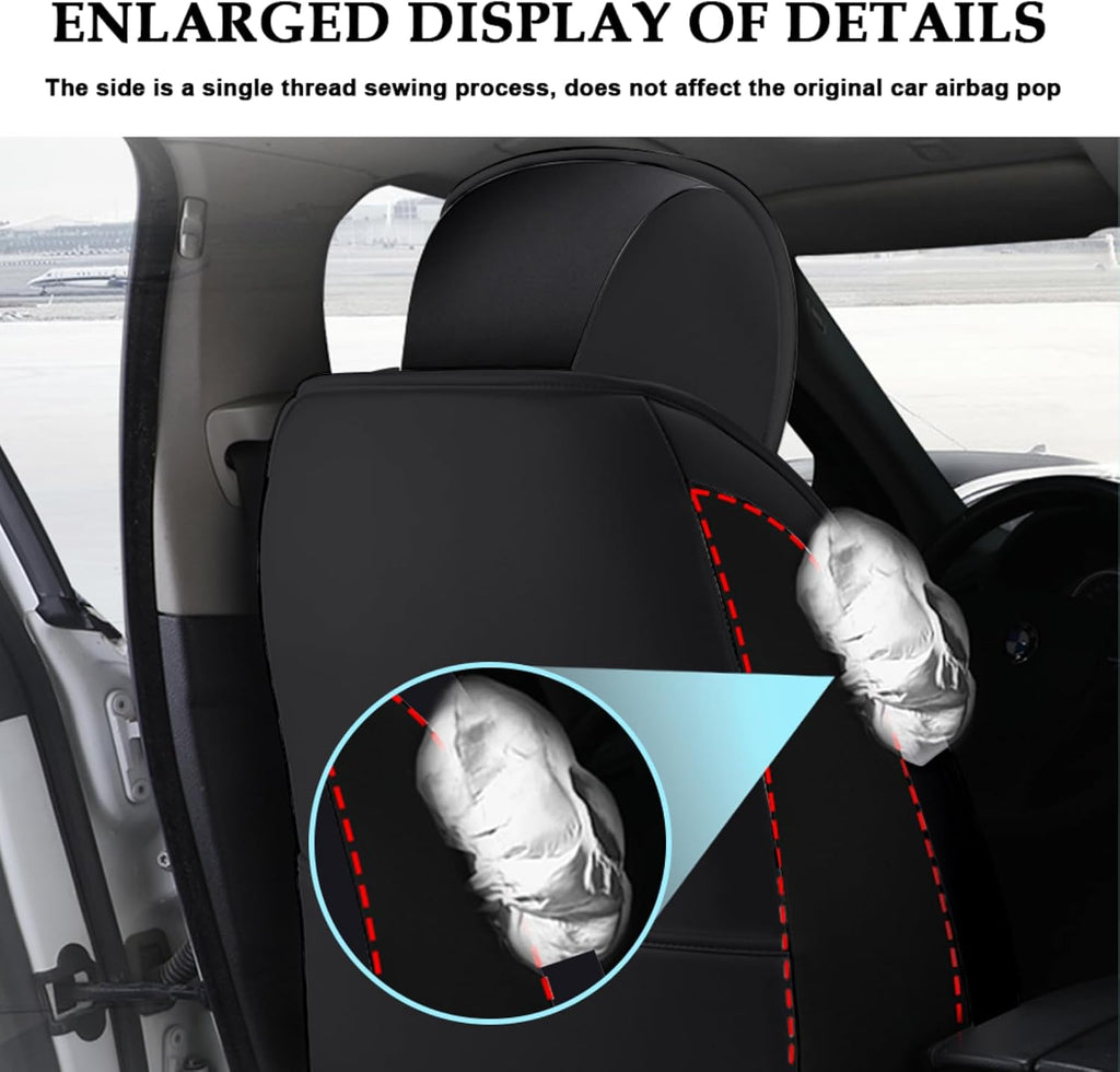 Seat Covers Custom Fit for Dodge Challenger 2009-2025, Standed Front Set Leather Seat Covers Cushion, Waterproof Car Seat Cover Full Set, Automobile Interior(Black Red)