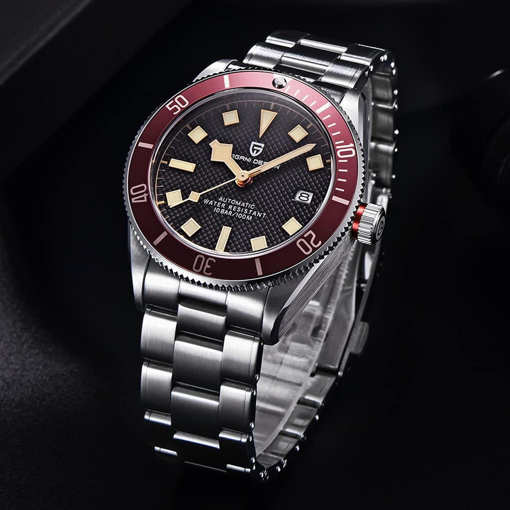 HaiQin Pagani Design 1671 V2 Classic Men's Automatic Watches Japanese NH35A Self-Winding Movement 100M Waterproof Mechanical Watch, Stainless Steel Aluminum Bezel Fashion Business Luminous Watch Date