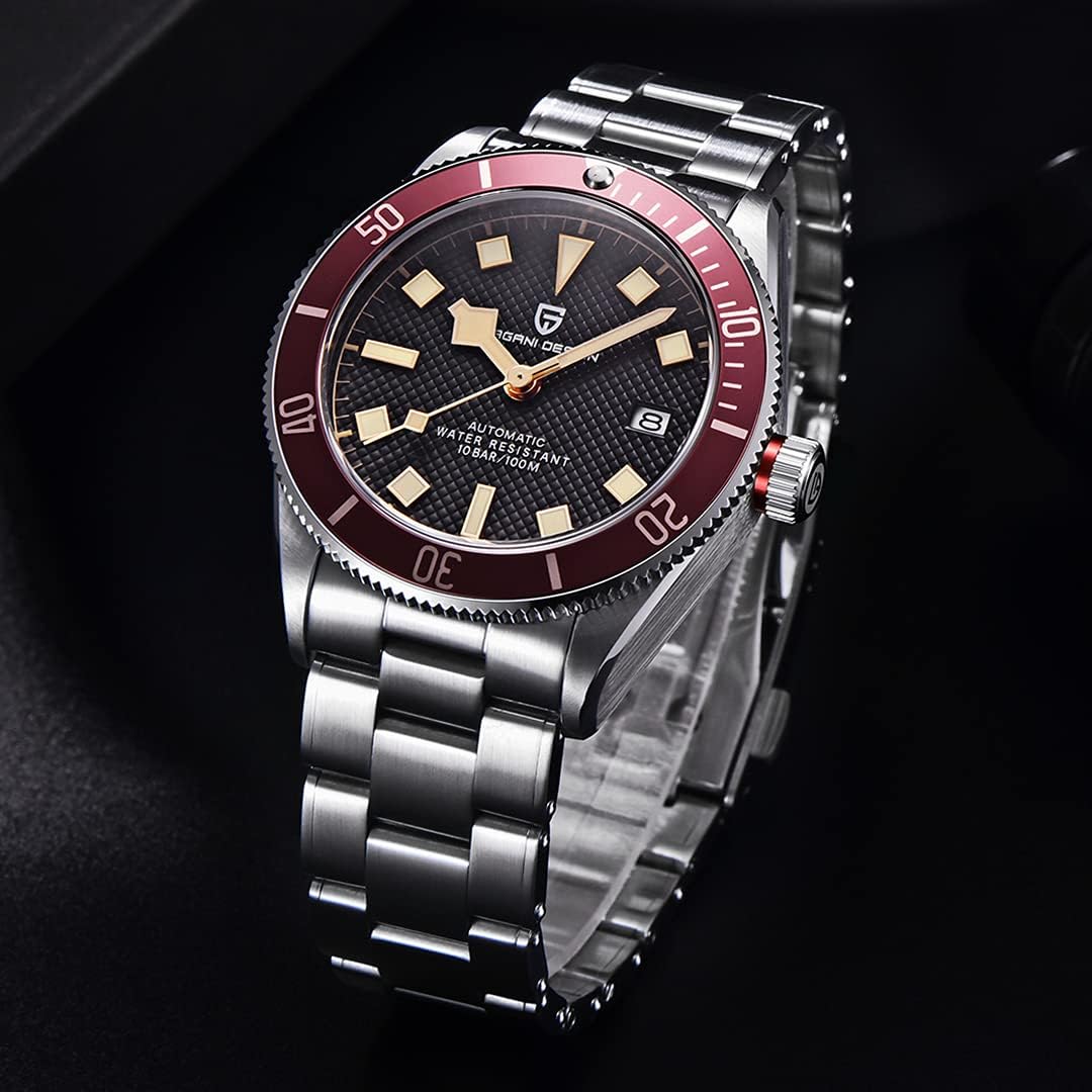HaiQin Pagani Design 1671 V2 Classic Men's Automatic Watches Japanese NH35A Self-Winding Movement 100M Waterproof Mechanical Watch, Stainless Steel Aluminum Bezel Fashion Business Luminous Watch Date