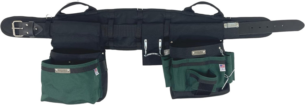 BOULDER BAG Ultimate Electrician's MAX Combo with Comfort Back Support Tool Belt, Leather Belt Buckle, Heavy Duty Work Belt, Green, (Small 24-27 Inch Waist), Tool Belt Made in USA