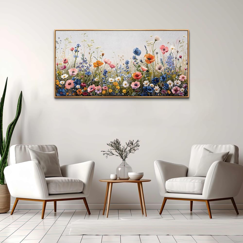 Wapluam Large Framed Canvas Wall Art For Living Room & Bedroom - Abstract Flowers Wall Painting - Modern Home Decor - Wood Framed 30' x 60'