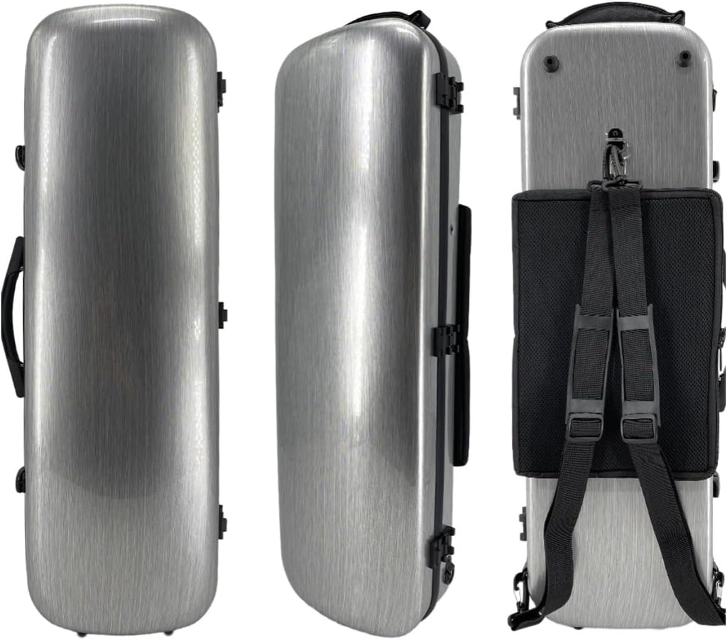 Violin Case 4/4 Full Size Carbon Fiber Material Includes Music Sheet Bag and Strap Lightweight Violin Case Ideal for Travel (Silver)