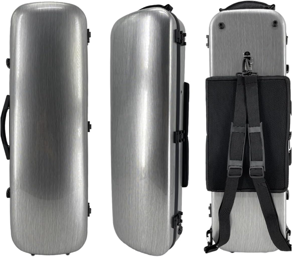 Violin Case 4/4 Full Size Carbon Fiber Material Includes Music Sheet Bag and Strap Lightweight Violin Case Ideal for Travel (Silver)