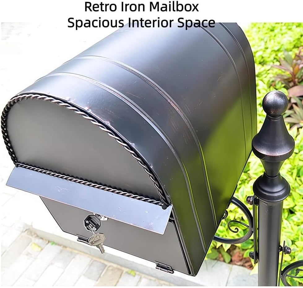 Locking Floor Standing Mailbox, Metal Letter Box with Rain Shield Send Slot, Decorative Post Mail Box for Home, Garden(Blue)