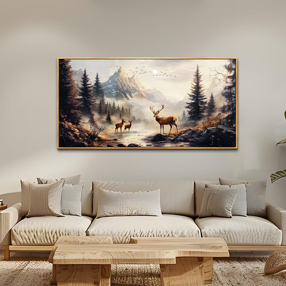 KELIYUAN Large Canva Wall Decor For Living Room Wood Framed Wall Art For Bedroom Office Murals Landscape Painting Of Elk Mountain Pictures Modern Restaurant Room Home Decorations Aesthetics 30'X60'