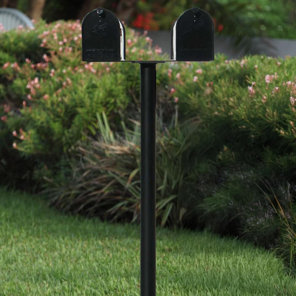 The Hanford Cast Aluminum Twin Mailbox Post System with 2 E1 Mailboxes and Mounting Bracket, Ships in 2 boxes