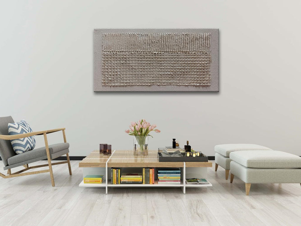 Slyart Hand-Painted Beige Texture Abstract Wall Art Oil Painting 48x24 inch Contemporary Minimalist Art Home Wall Decoration for Living Room Bedroom Kitchen Office