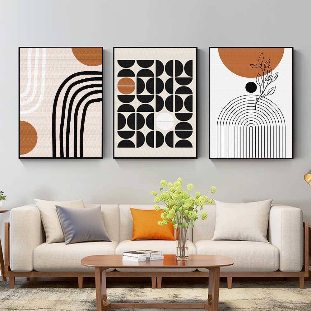 QKF Large Canvas Wall Art With Framed For Living Room Modern Abstract Home Decoration Painting Bohemian wall Decor Bedrooms Offices artwork 3 piece Set 20' X 28'