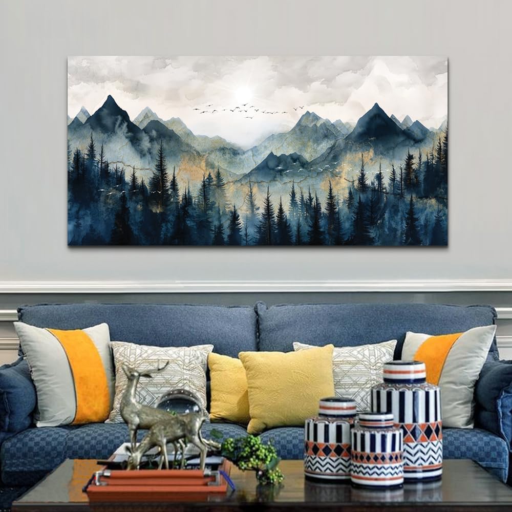 ERQINHUA Canvas Wall Decor For Bedroom Large Wall Art For Living Room Modern Office Decorations Abstract Watercolour Painting Mountain Landscape Wall Pictures Printed Artworks Home Decor 30'X60'