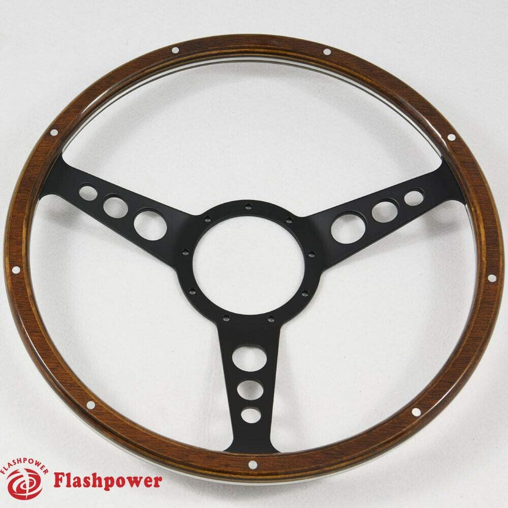 15' Classic Steering Wheel Black Anodized Spoke 9 Rivets with Horn Button
