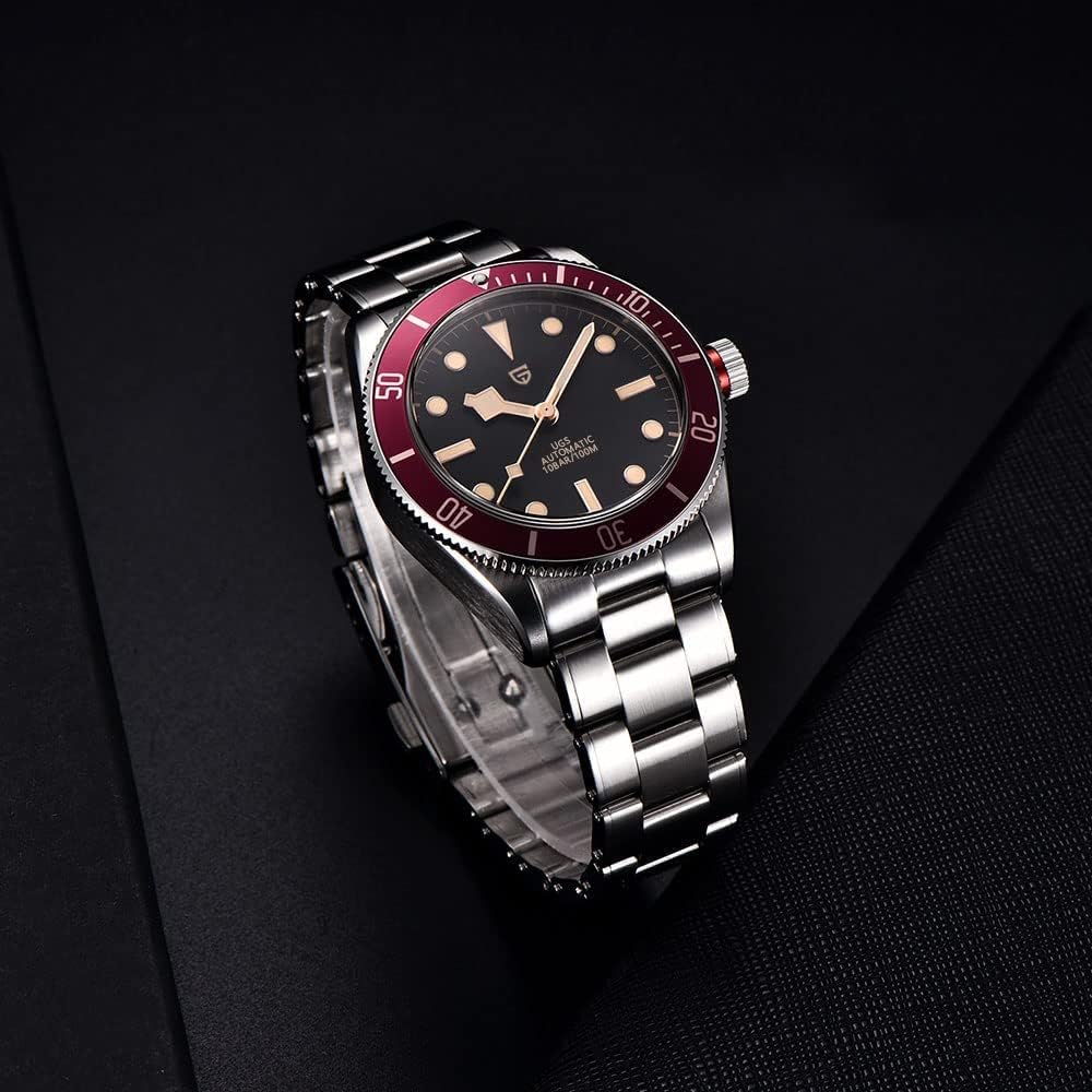 HaiQin Pagani Design 1671 V2 Classic Men's Automatic Watches Japanese NH35A Self-Winding Movement 100M Waterproof Mechanical Watch, Stainless Steel Aluminum Bezel Fashion Business Luminous Watch Date