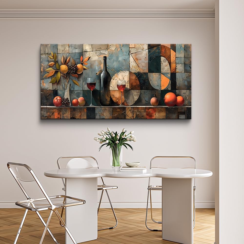 KELIYUAN Large Canvas Wall Art For Kitchen Wall Decor For Living Room Restaurant Pub Decorations Wine Glass Wall Painting Still Life Abstract Pictures Artwork Dining Mural Posters Decor 30'x60'