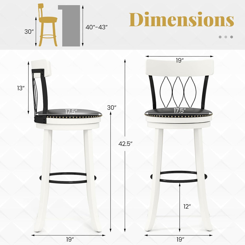 Giantex 30' Bar Stools Set of 4, Swivel Bar Height Bar Chairs with Footrest, Rubber Wood Frame & Tufted Rivets, Upholstered Modern PVC Leather Barstools for Kitchen Island & Pub