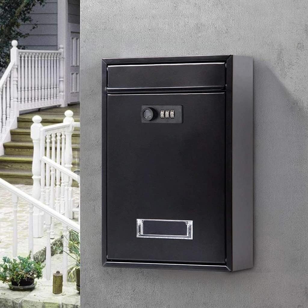 Mounted Mailbox with Combination Lock Metal Coded Lock Letterbox Post Newspaper Box(Color:White)