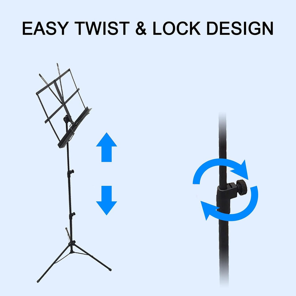 Sheet Music Stand, Lightweight Music Holder, Reinforced Folding Music Stands, Portable and Height-Adjustable, Sheet Music Folder & Clip Holder, for Guitar, Ukulele, Violin,