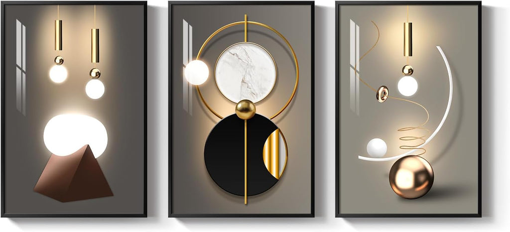 3 Piece Framed Black and Gold Abstract Wall Art for Living Room, Large Modern Luxury Geometric Picture Prints Paintings, Bright Style Artwork for Bedroom Dining Room Office Wall Decor 20x30 Inch