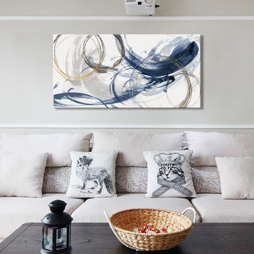 Sxurmtiie Canvas Wall Art Abstract Art Paintings Blue Fantasy Colorful Graffiti on White Background 32inchx48inch Modern Artwork Wall Decor for Living Room Bedroom Kitchen