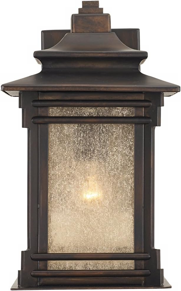 Franklin Iron Works Hickory Point Farmhouse Rustic Mission Outdoor Wall Light Fixture Walnut Bronze 12' Frosted Cream Glass for Exterior Barn Deck House Porch Yard Patio Outside Garage Front Door