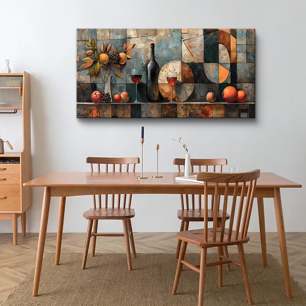 KELIYUAN Large Canvas Wall Art For Kitchen Wall Decor For Living Room Restaurant Pub Decorations Wine Glass Wall Painting Still Life Abstract Pictures Artwork Dining Mural Posters Decor 30'x60'