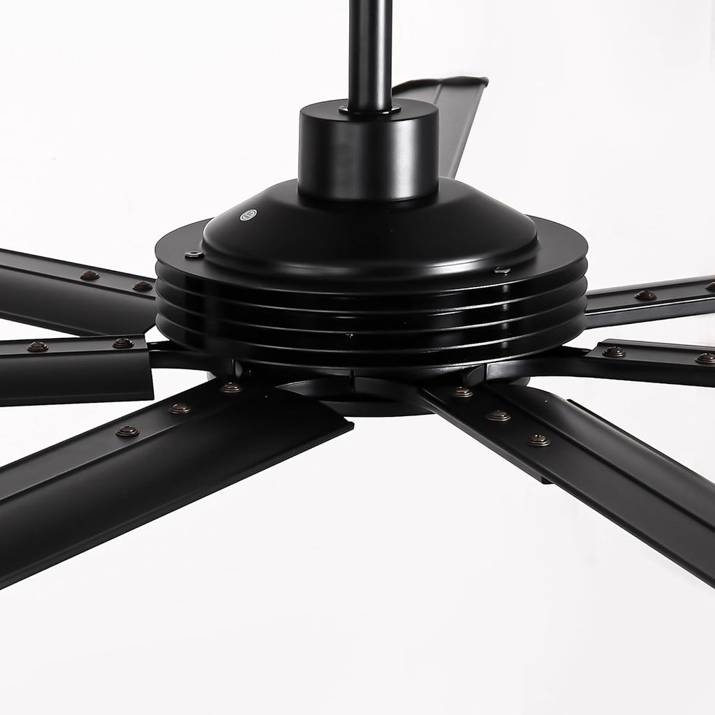Industrial Ceiling Fans with Lights and Remote, 84 Inch Black Large Ceiling Fan with Dimmable Light, Outdoor Ceiling Fans for Patio, Living Room, Garage, 6-Speed Reversible DC Motor, 7 Aluminum Blades