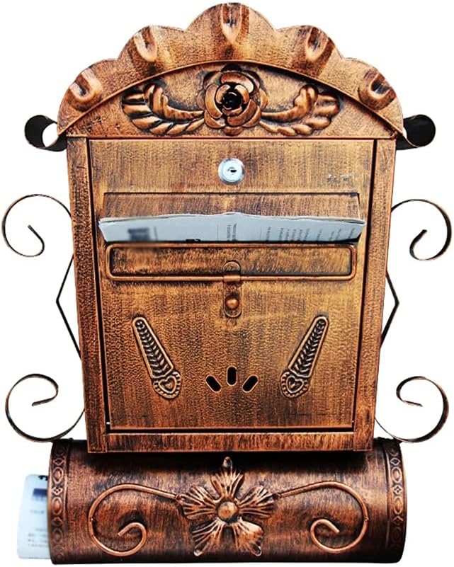 Lockable Secure Mailbox Wall Mounted Metal Mail Box Newspaper Letter Post Box Garden Decoration Home Apartment Postbox