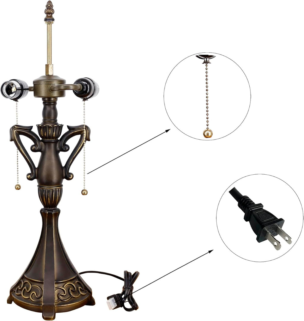 Table Lamp Base Replacement Only, Wide 6.6 Height 24 Inch, Fit for 12, 14, 16, 18 Inch Tiffany Style Stained Glass Lampshade, Dark Bronze Finish, Resin, Pull Chain Switch(O (W6.6H24 Inch))