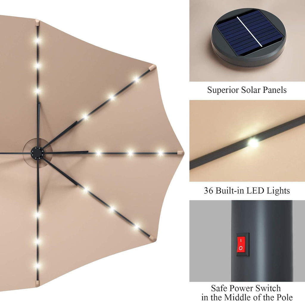 Tangkula 15 Ft Double Sided Patio Umbrella with Solar Lights, Extra Large Rectangle Outdoor Umbrella with 36 LED Lights & Crank Handle for Deck, Poolside, Garden, Backyard (Beige)