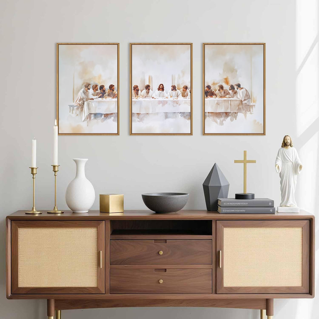 KAIRNE Jesus Last Supper Framed Canvas Wall Art Set, Christian Twelve Apostle Wall Decor, Bible Renaissance wall Painting, Religious Picture Art Print for Living Room, Bedroom, Church-24 x36 x3