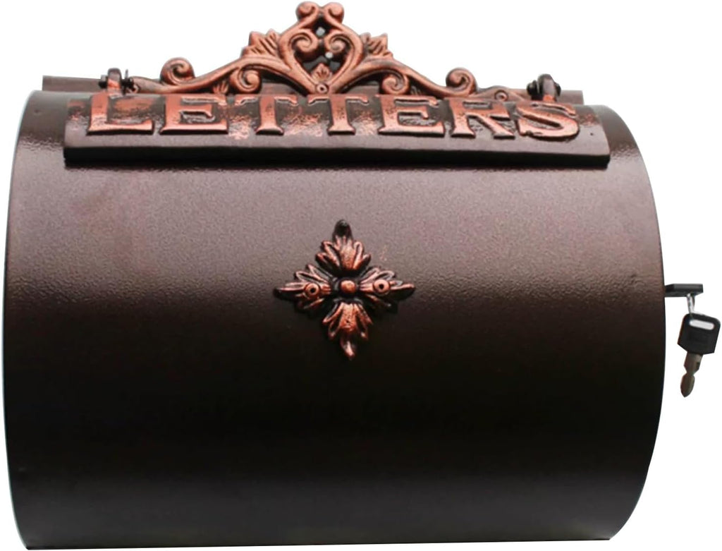 Vintage Lockable Mailbox, Wall Mount Mailboxes for Outside, Antique Metal Post Box with Lock, 13 X 13 X 5 in