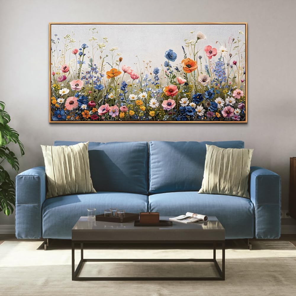 Wapluam Large Framed Canvas Wall Art For Living Room & Bedroom - Abstract Flowers Wall Painting - Modern Home Decor - Wood Framed 30' x 60'