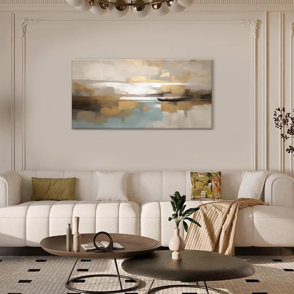 Beige Abstract Wall Art Living Room Wall Decor Canvas Painting Large Framed Modern Abstract Artwork Print Neutral Wall Art Bedroom Decor Picture Artwork for Office