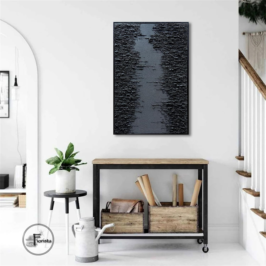 Framed Black Canvas Wall Art, Modern Abstract Oil Paintings, Relief Texture Wall Art for Living Room Bedroom Wall Decor