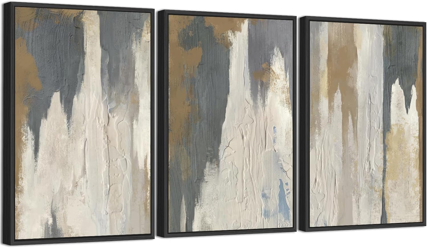 ASDCEUTICALS Large Canvas Wall Art - Gray Brown and Beige Abstract Pictures for Living Room Vintage Wall Decor Retro Artwork Black Float Framed Paintings for Bedroom Dinning Room 24' X 36' X 3 pcs