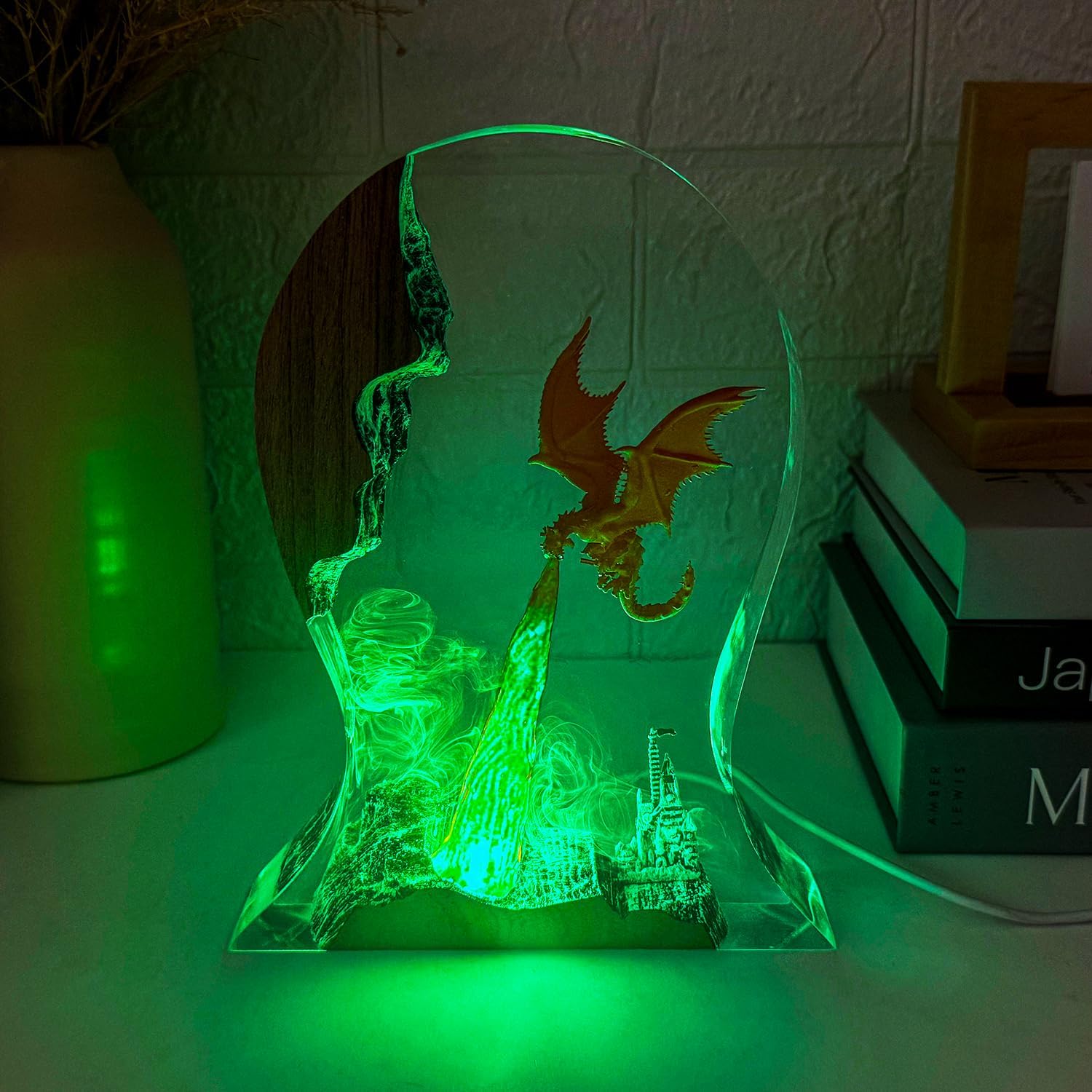 Epoxy Fire Dragon Resin Lamp,Handmade Resin Headset Holder RGB Night Light,Fantasy Decor for Home & Office,Cool Dragon Lovers Collectibles,Unique Birthday Gifts for Him Adults,Men & Gamers (9'x6')