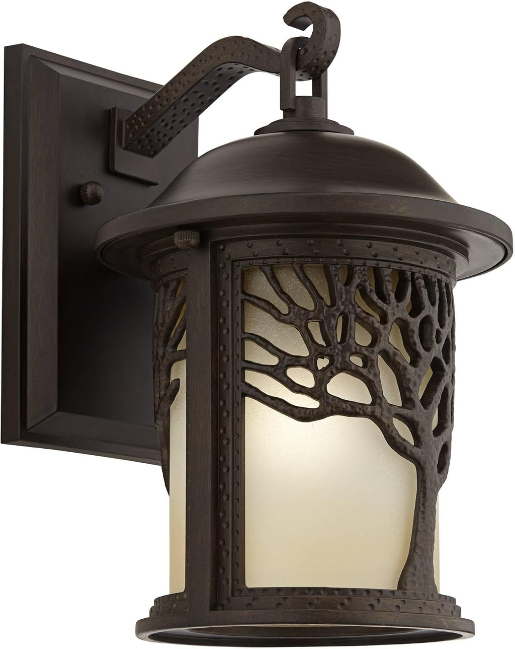 John Timberland Rustic Mission Outdoor Wall Light Sconce Fixture Bronze Tree Motif 12 1/4' Amber Glass Lantern Decor Exterior House Porch Patio Outside Deck Garage Yard Front Door Garden Home