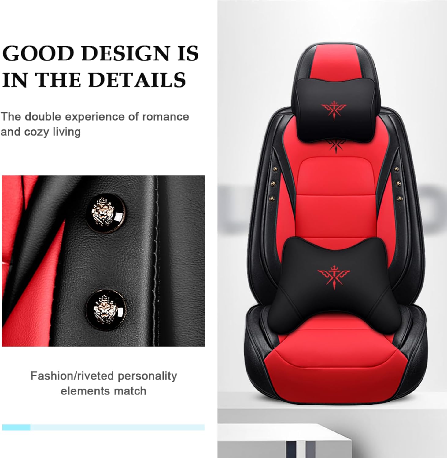 Seat Covers for Dodge Challenger 2009-2025, Luxury Leather & Waterproof, Full Set Custom Fit Car Seat Covers Automobile Interior(Black Red)