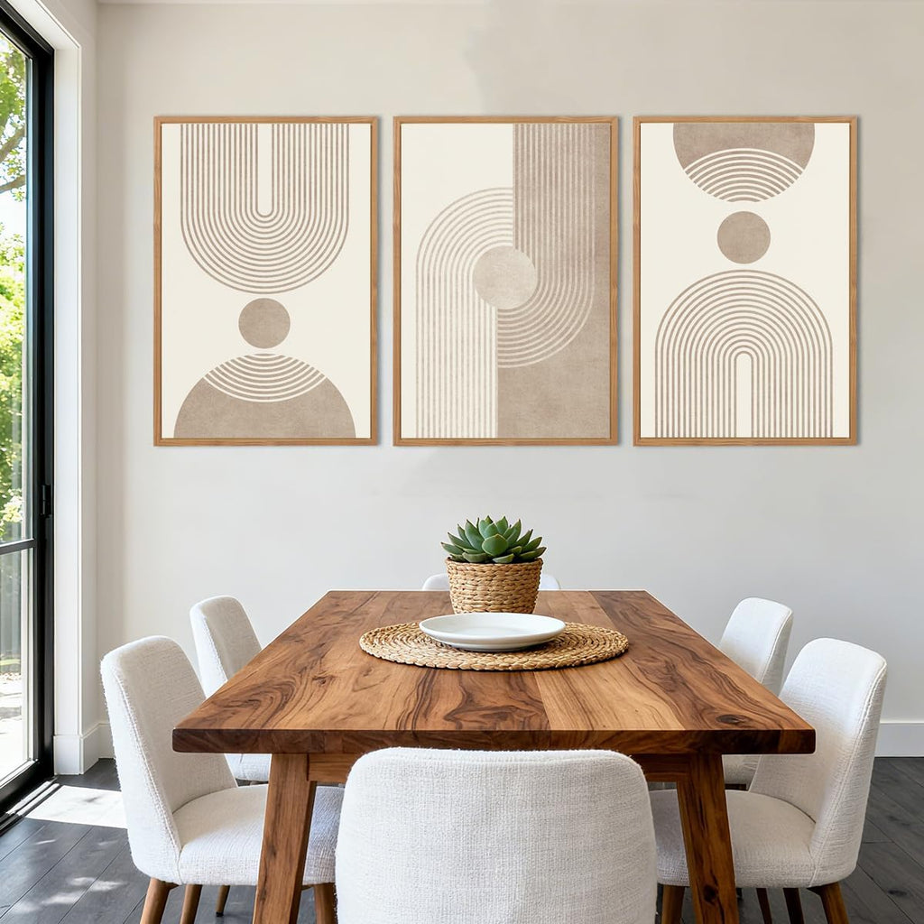 BINCUE Neutral Abstract Wall Art Beige Large Wall Decor Boho Mid Century Modern Artwork Art Print for Living Room Bedroom Office 24'x36' Set of 3 Gift