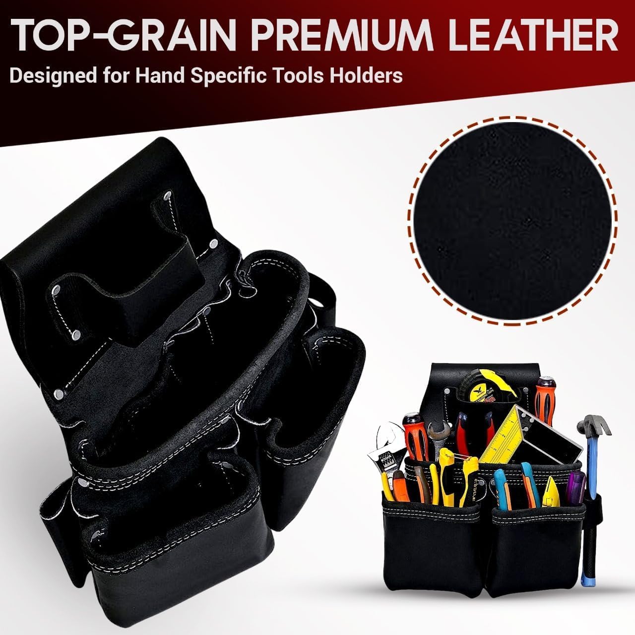 AP-LEATHER PRO-19 4MM Genuine Full Grain Leather Tool Belt for Men, tool belt with suspenders, Comfort Back Padded Support with Brass Hardware Tool Pouches With Suspenders
